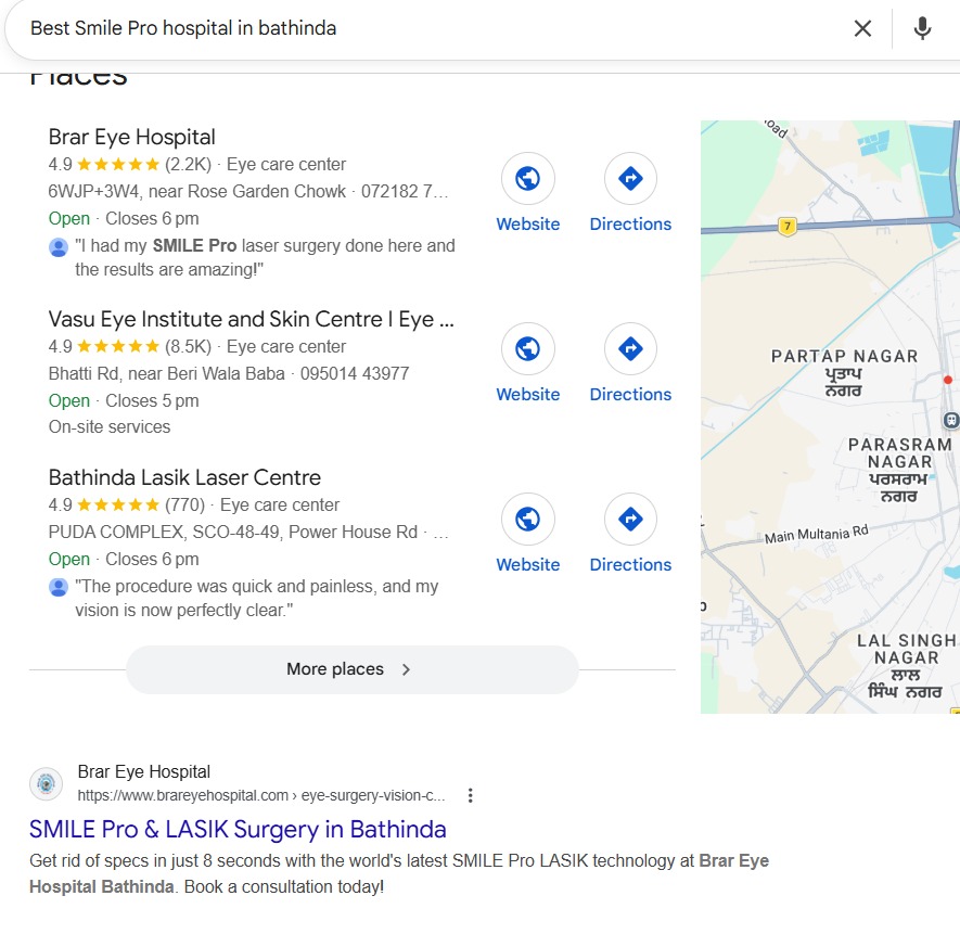 Brar Eye Hospital SEO Ranking